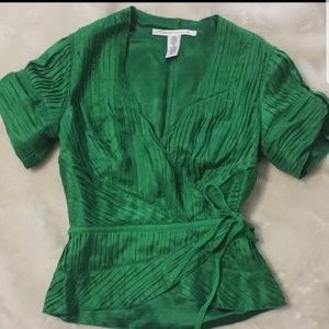 Diane Von Furstenberg DVF Green Silk Wrap Top